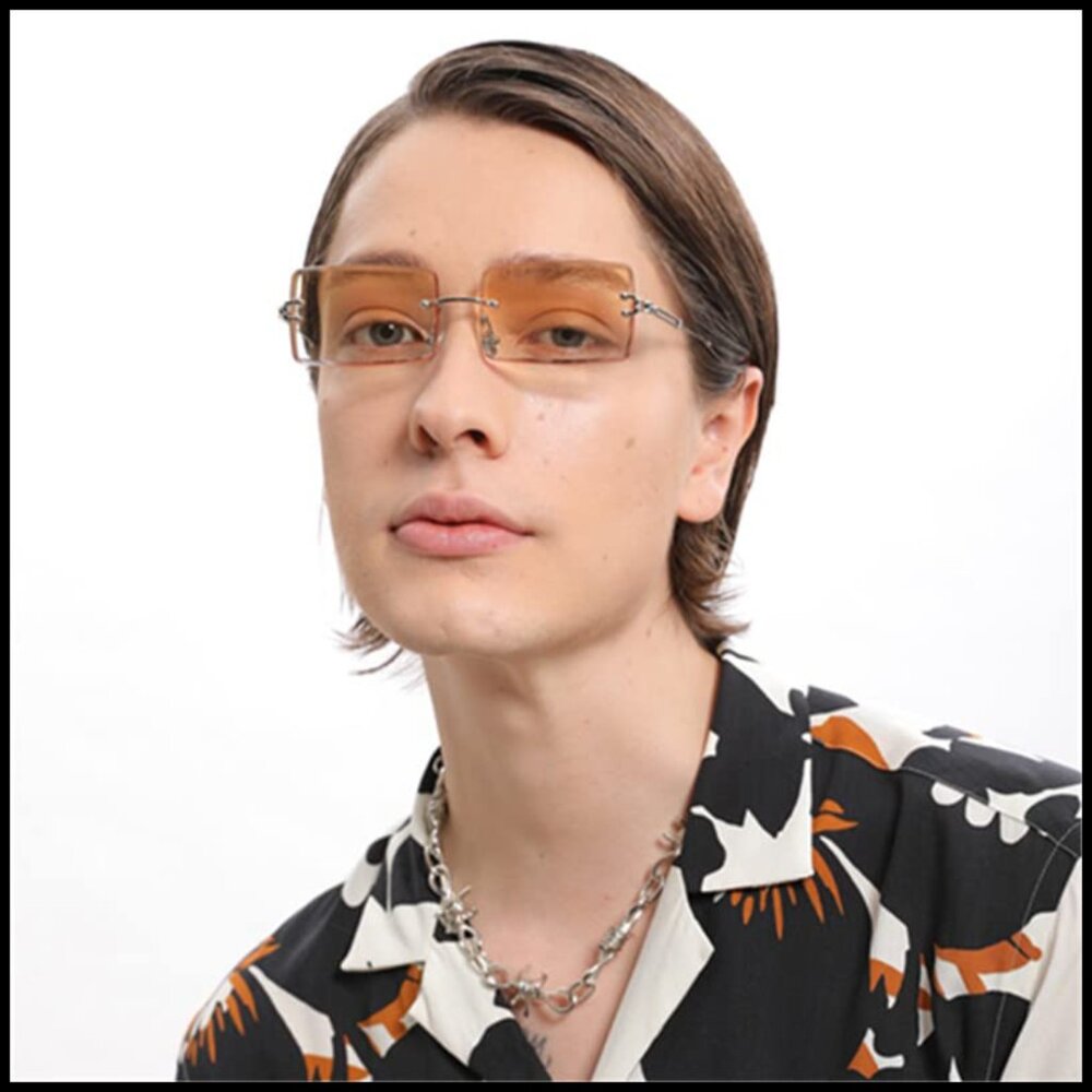 Frameless Rectangle Sunglasses Retro Minimal Uv40… - image 2